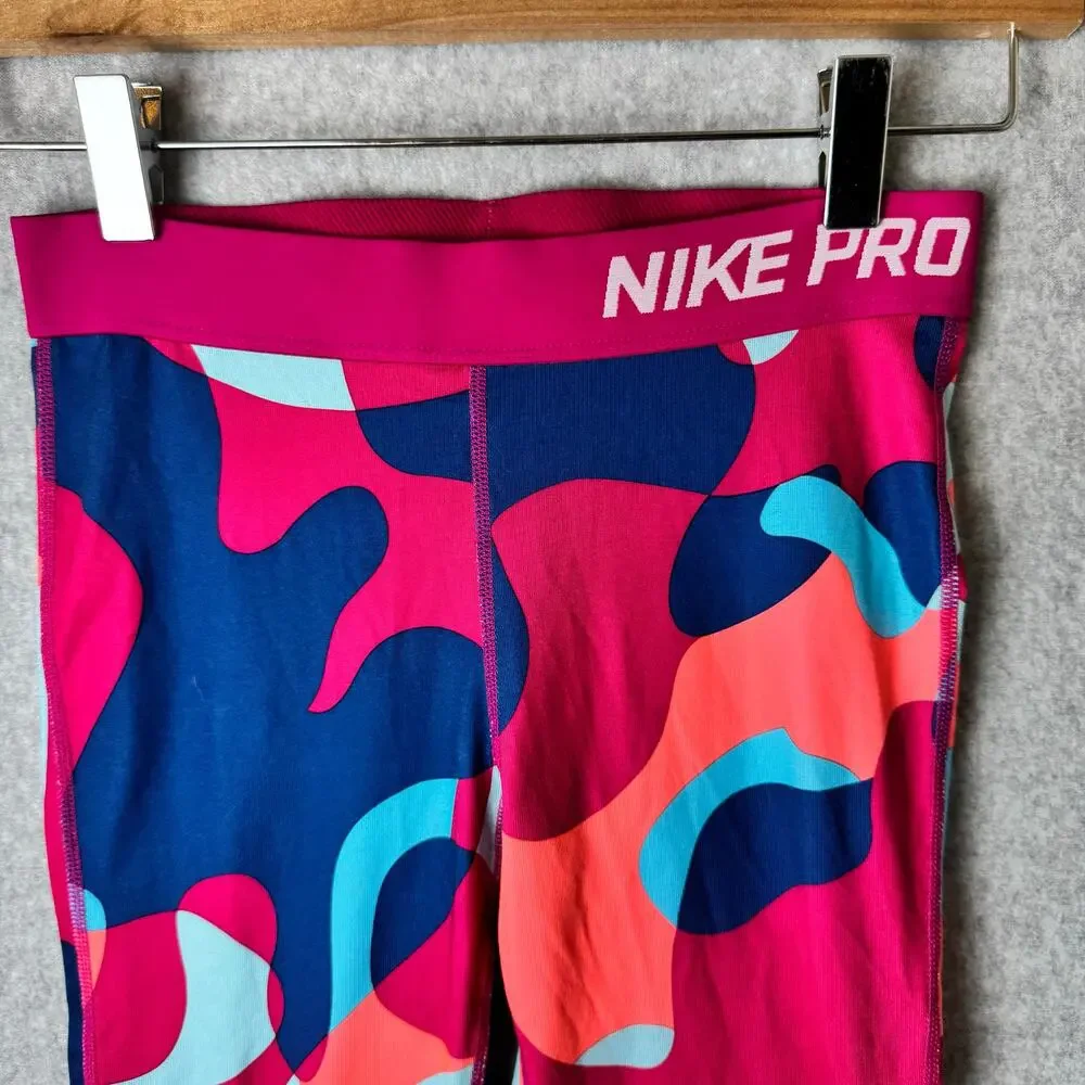 Nike Pro Dri Fit Leggings Girls Lg Camo Athletic Running Activewear Performance
